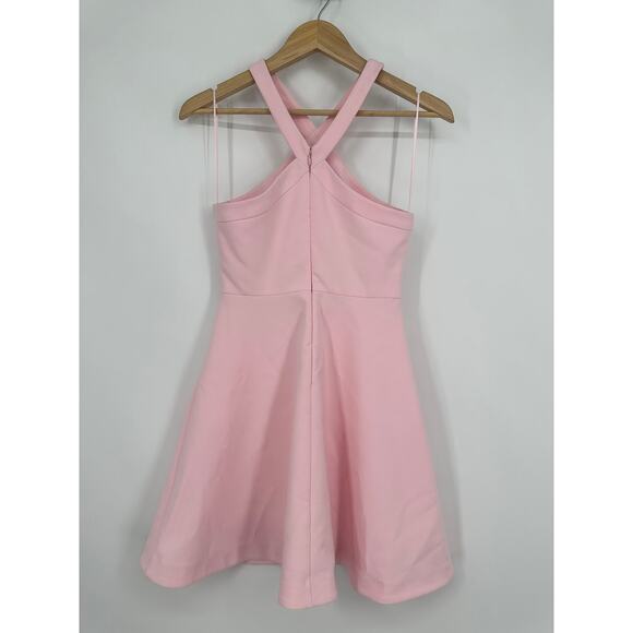 LIKELY Fit and Flare Dress Halter Neck Sleeveless Mini Skater Light Pink - Picture 7 of 10